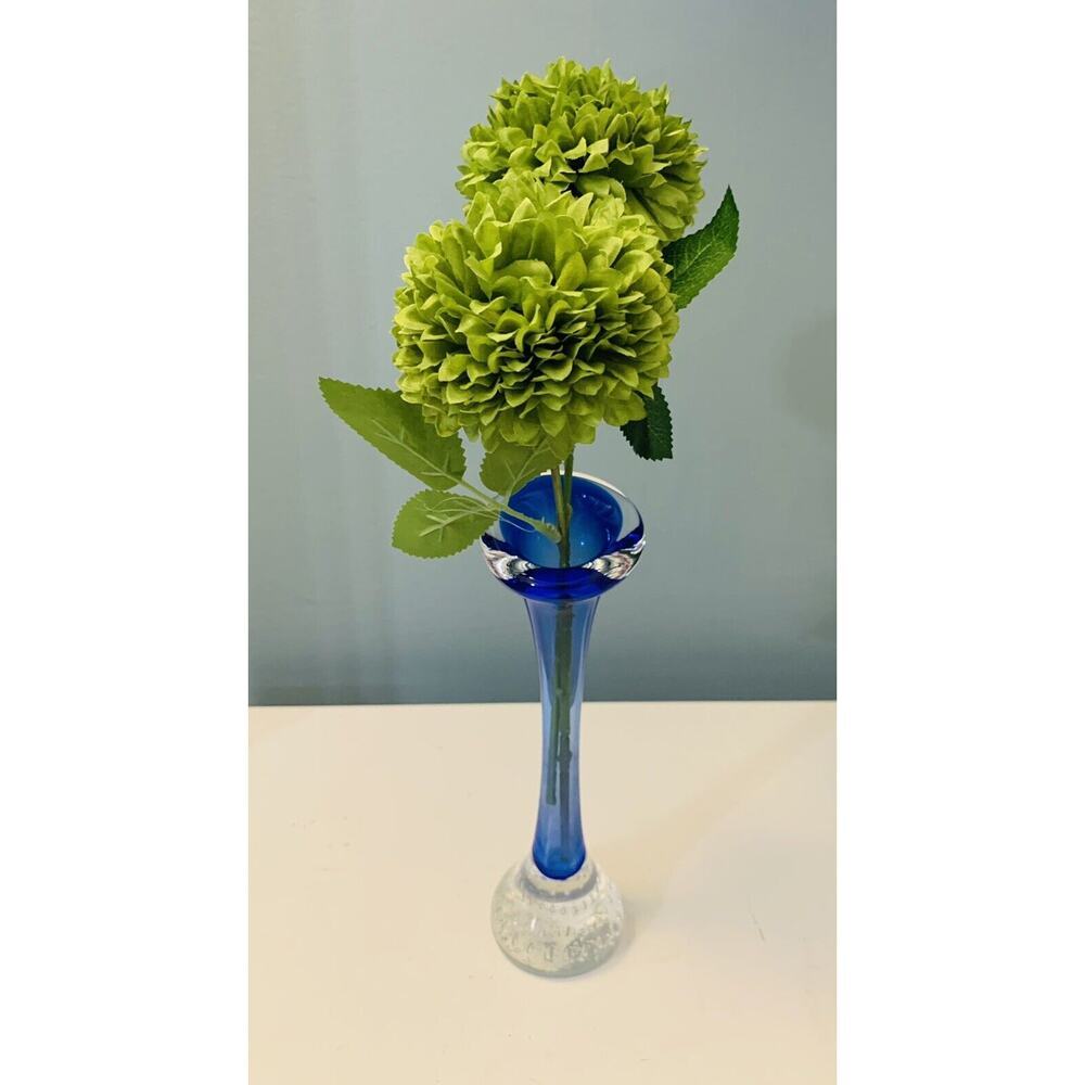 Vintage Cobalt Blue Aseda Glass 8 3/4” Bud Vase Controlled Bubble Base